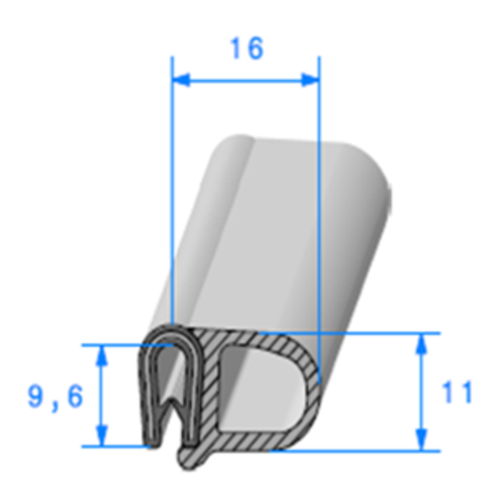 Pince PVC Armé + Bulbe EPDM 
 [Accroche 1,8 à 3 mm] 
 Vendu au Mètre