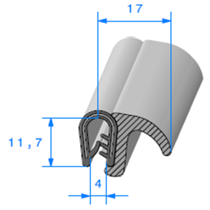 Pince PVC Armé + Lèvre EPDM 
 [Accroche 1,5 à 3 mm] 
 Vendu au Mètre