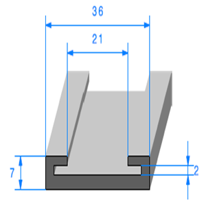 Profil Semelle EPDM 
 [7 x 36 mm] 
 [Accroche 30 mm] 
 Vendu au Mètre
