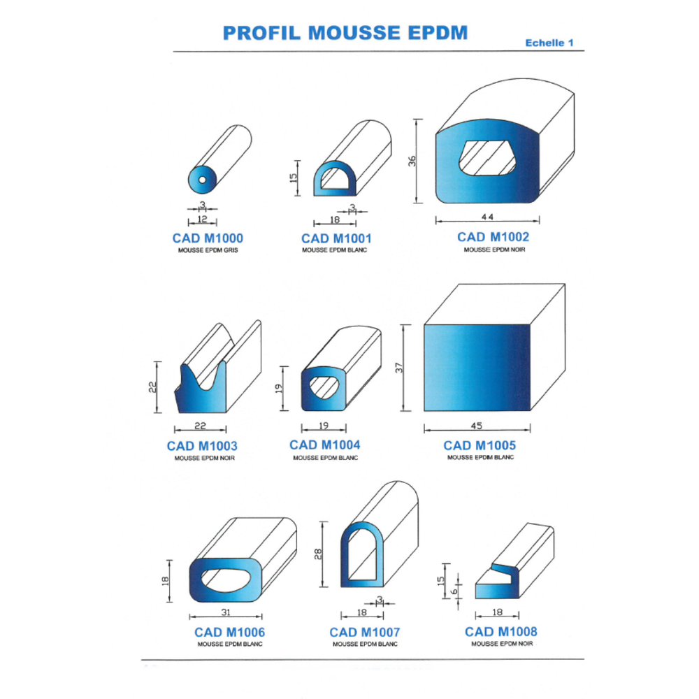 CADM1007B Profil Mousse EPDM 
 Blanc