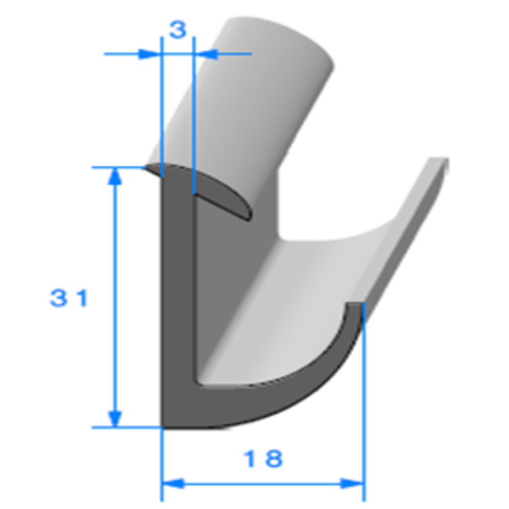 Compact en L  [31 x 18 mm]  Vendu  la longueur de 2.50ML