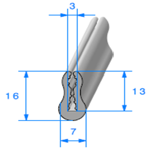 TPE Compact en U Gris <br /> [16 x 7 mm] <br /> [Accroche 3 mm] <br /> Vendu au Mtre<br />