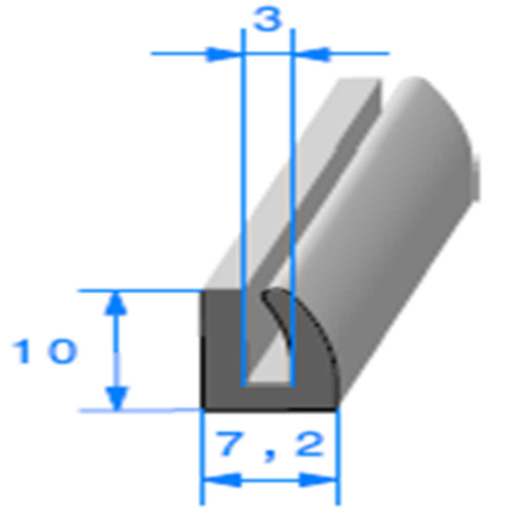 Compact en U [9 x 3 mm] [Accroche 1 mm] Vendu au Mètre