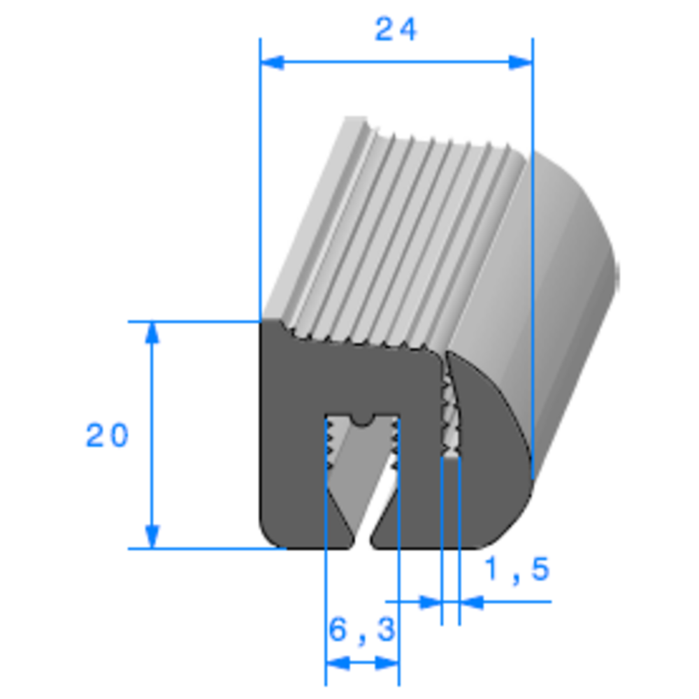 Joint de Fentre en S 
 [20 x 24 mm] 
 Vendu au Mtre