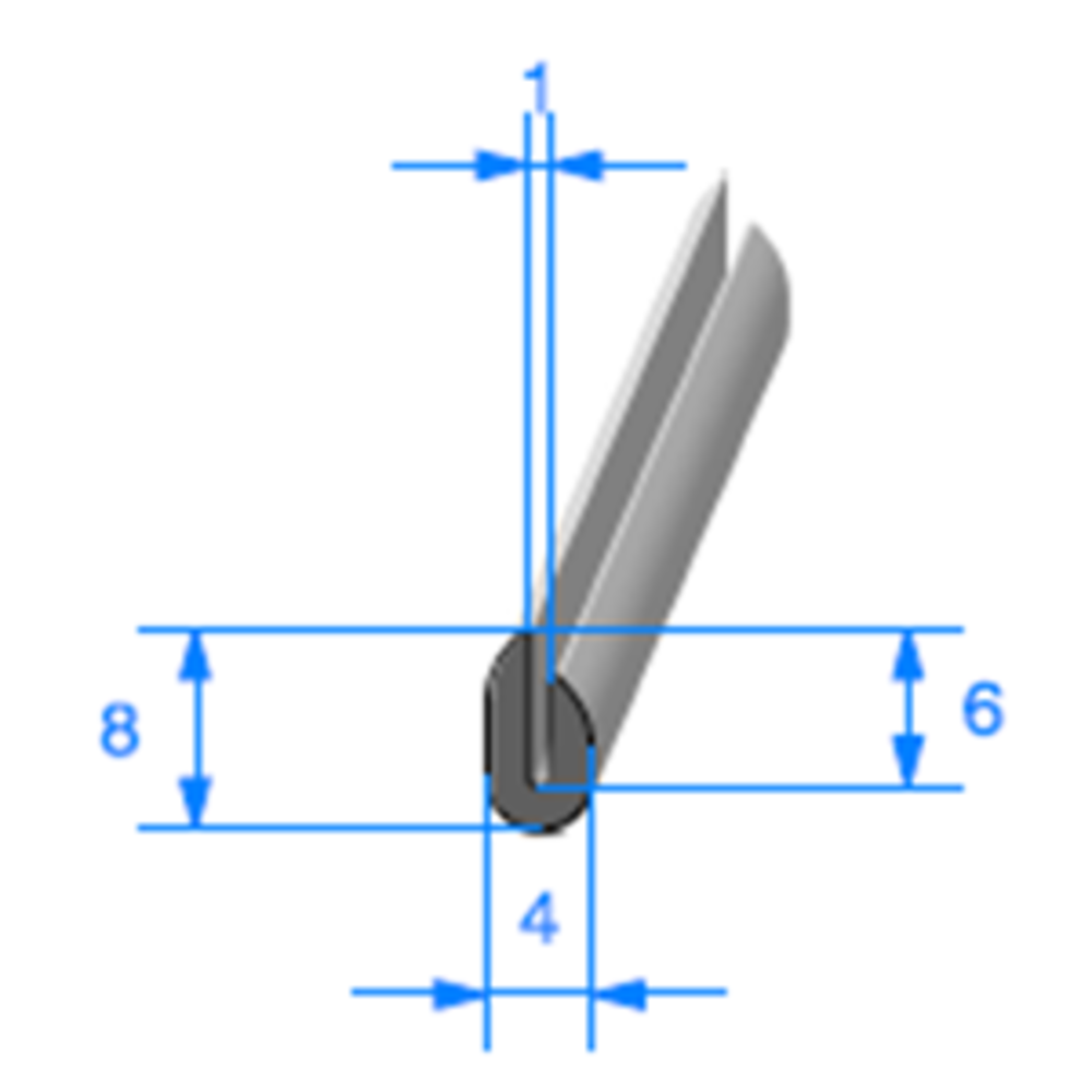 Compact en U 
 [8 x 4 mm] 
 [Accroche 1 mm] 
 Vendu au Mtre