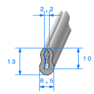 TPE Compact en U Gris <br /> [13 x 6,5 mm] <br /> [Accroche 2,2 mm] <br /> Vendu au Mtre<br />