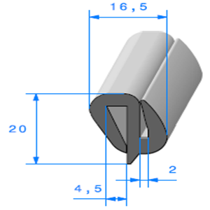 Joint de Fentre en S 
 [20 x 16,5 mm] 
 Vendu au Mtre