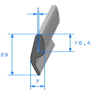 Compact en U + Lang 
 [25 x 7 mm] 
 [Accroche 1 mm] 
 Vendu au Mtre