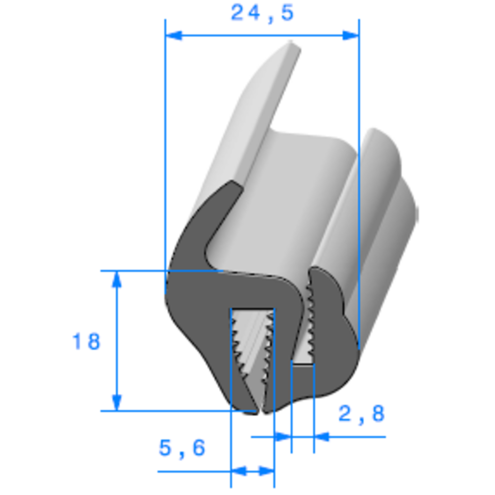 Joint de Fentre en S 
 [18 x 24,5 mm] 
 Vendu au Mtre