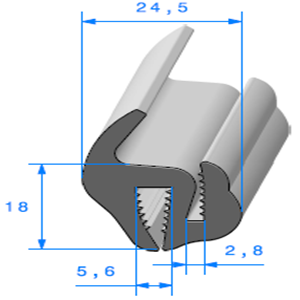 Joint de Fentre en S <br /> [18 x 24,5 mm] <br /> Vendu au Mtre<br />