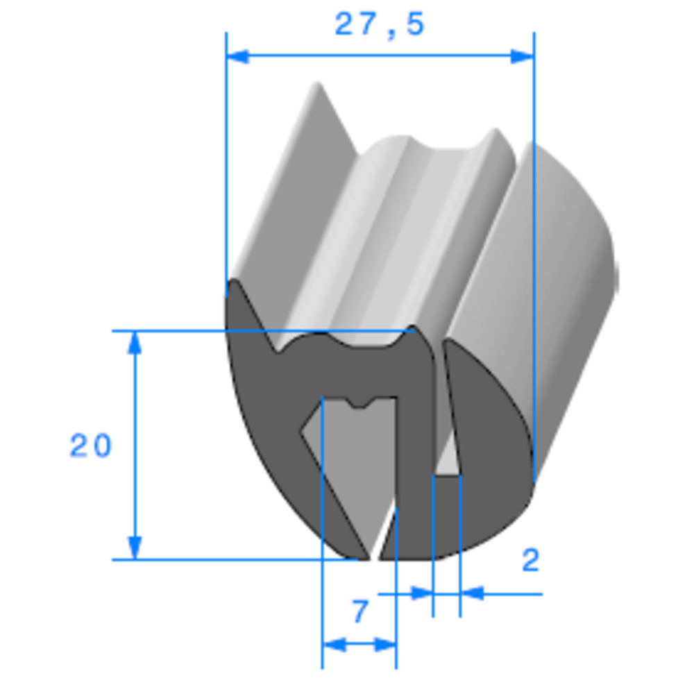 Joint de Fentre en S 
 [20 x 27,5 mm] 
 Vendu au Mtre