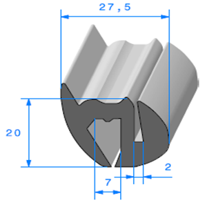 Joint de Fentre en S <br /> [20 x 27,5 mm] <br /> Vendu au Mtre<br />