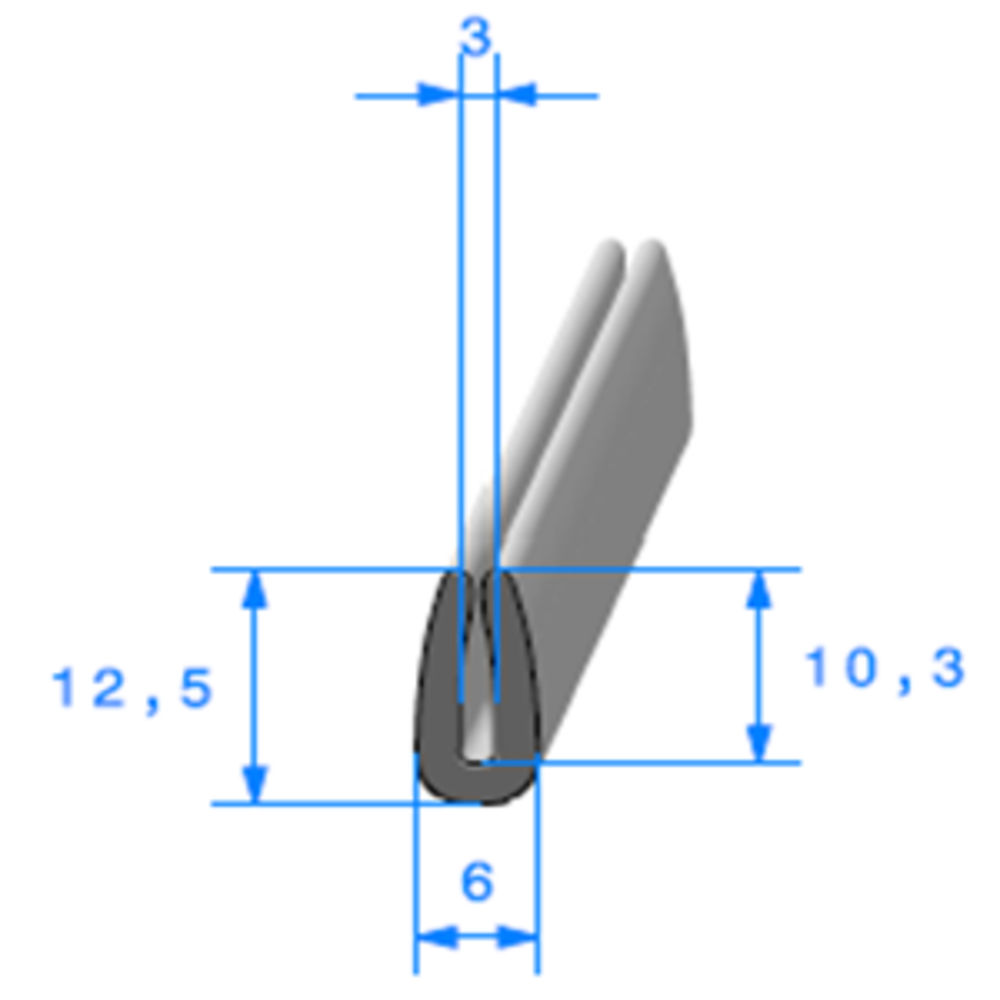 Compact en U [6 x 5,5 mm] [Accroche 2 mm] Vendu au Mètre