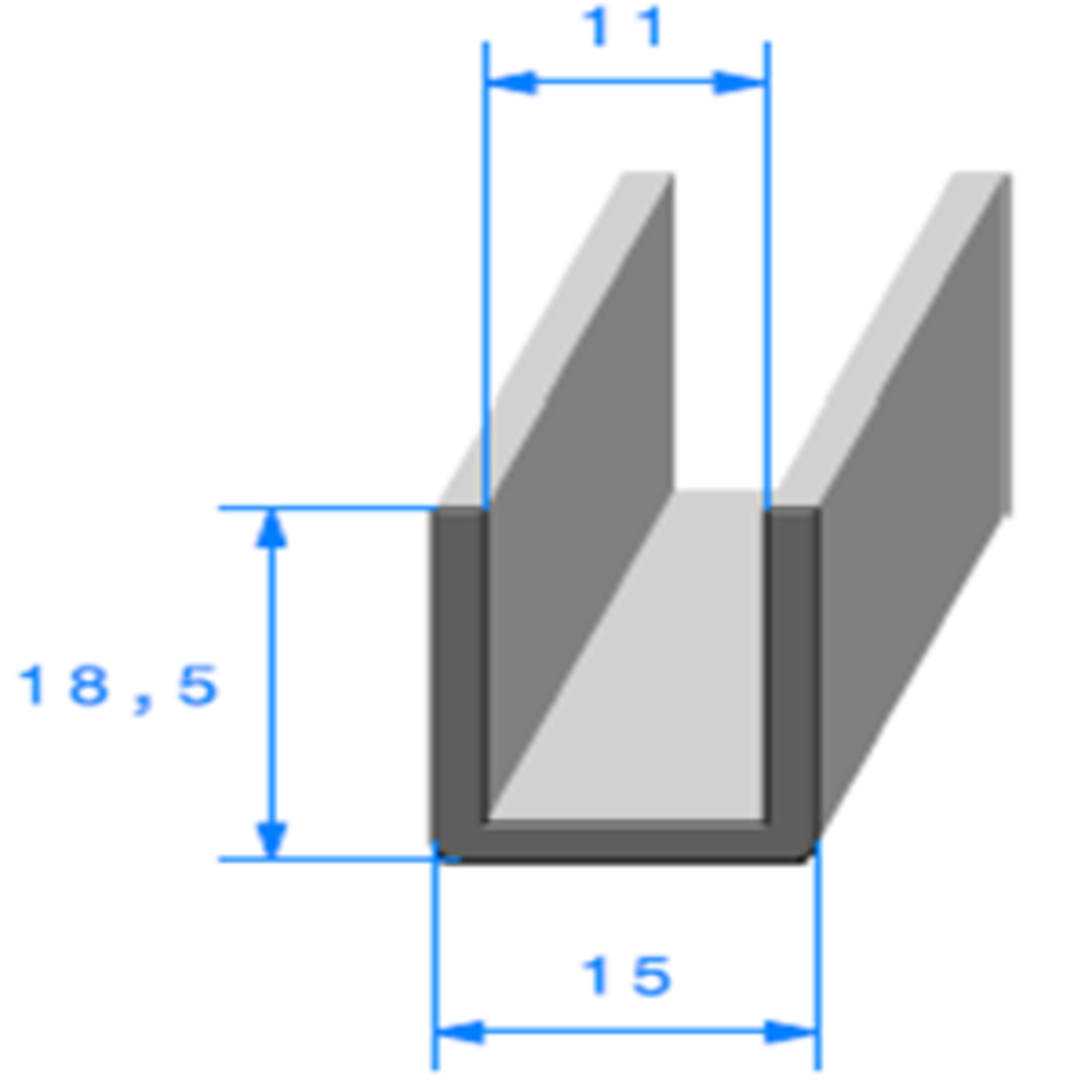 Compact en U 
 [18,5 x 15 mm] 
 [Accroche 11 mm] 
 Vendu au Mtre