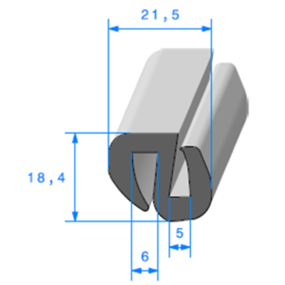 Joint de Fentre en S 
 [18,4 x 21,5 mm] 
 Vendu au Mtre