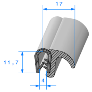 Pince PVC Arm + Lvre EPDM <br /> [Accroche 1,5  3 mm] <br /> Vendu au Mtre<br />