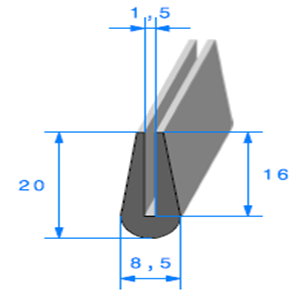 Compact en U 
 [20 x 8,5 mm] 
 [Accroche 1,5 mm] 
 Vendu au Mtre