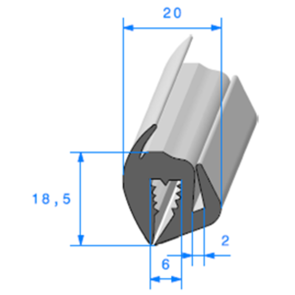 Joint de Fentre en S 
 [18,5 x 20 mm] 
 Vendu au Mtre