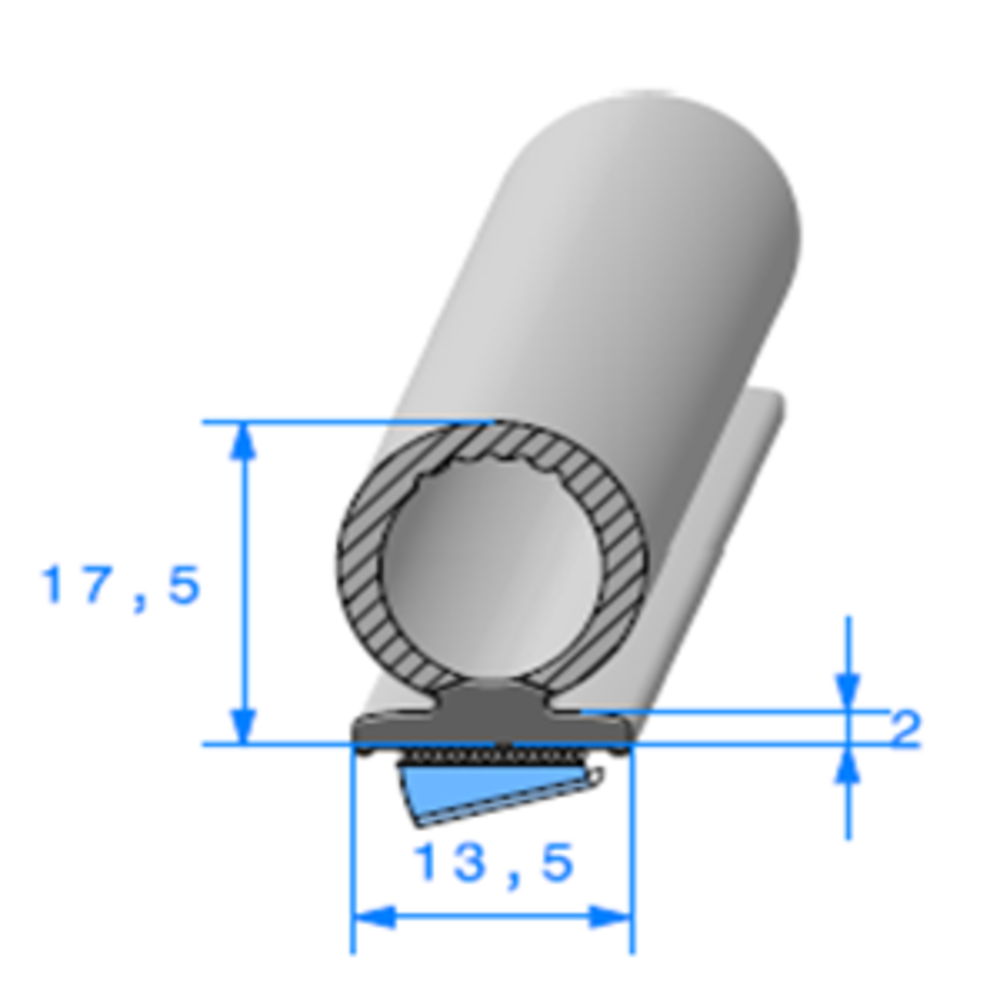 Semelle EPDM ADH + Bulbe EPDM 
 [17,5 x 13,5 mm] 
 Vendu au Mtre