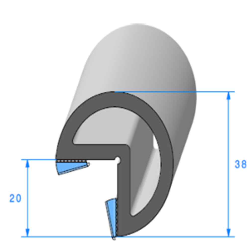 Butoir pour Angle ADH 
 [38 x 20 mm] 
 Vendu au Mtre