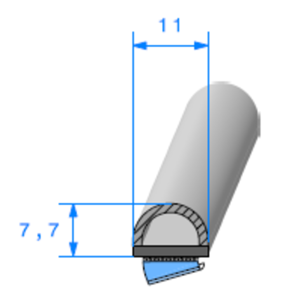 Semelle EPDM ADH + Bulbe 
 [7,7 x 11 mm] 
 Vendu au Mtre