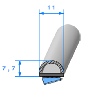 Semelle EPDM ADH + Bulbe <br /> [7,7 x 11 mm] <br /> Vendu au Mtre<br />