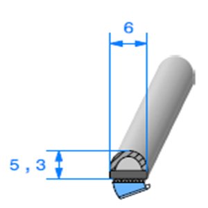 Semelle EPDM ADH + Bulbe EPDM <br /> [5,3 x 6 mm] <br /> Vendu au Mtre<br />