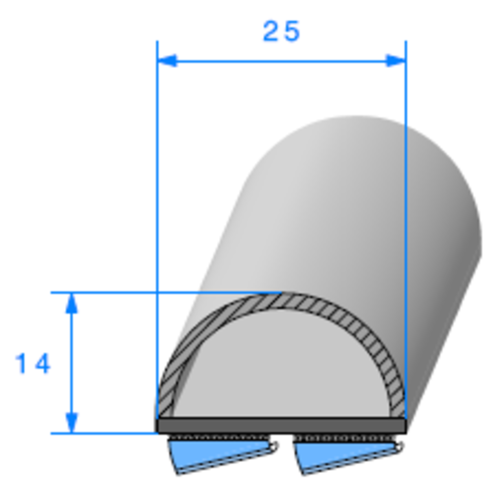 Semelle EPDM ADH + Bulbe 
 [14 x 25 mm] 
 Vendu au Mtre