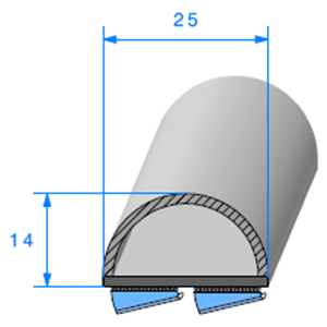 Semelle EPDM ADH + Bulbe 
 [14 x 25 mm] 
 Vendu au Mtre