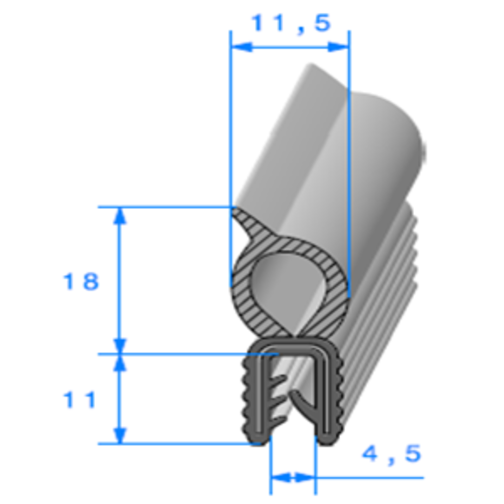 Pince EPDM Arm + Bulbe EPDM 
 [Accroche 0,8  2,5 mm] 
 Vendu au Mtre