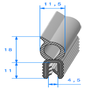 Pince EPDM Arm + Bulbe EPDM <br /> [Accroche 0,8  2,5 mm] <br /> Vendu au Mtre<br />