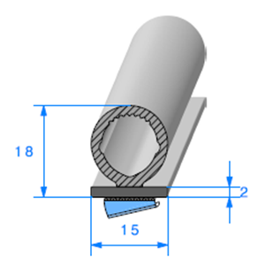 Semelle EPDM ADH + Bulbe 
 [18 x 15 mm] 
 Vendu au Mtre