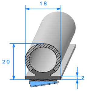 Semelle EPDM ADH + Bulbe EPDM <br /> [20 x 18 mm] <br /> Vendu au Mtre<br />