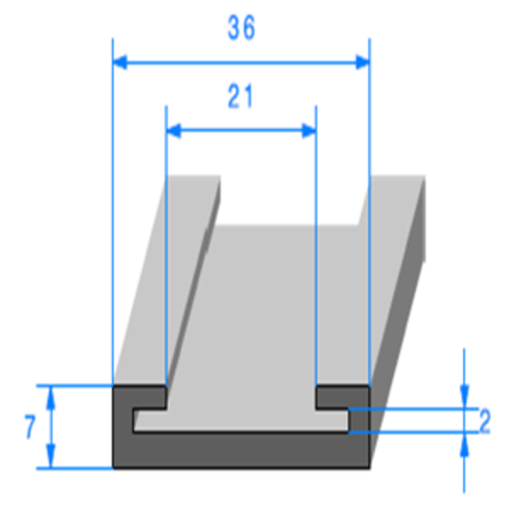 Profil Semelle EPDM 
 [7 x 36 mm] 
 [Accroche 30 mm] 
 Vendu au Mtre