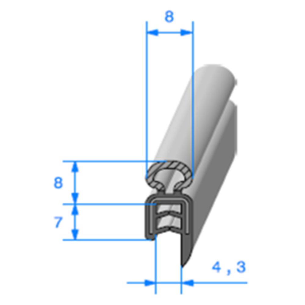 Pince EPDM Arm + Bulbe EPDM 
 [Accroche 1  2,5 mm] 
 Vendu au Mtre