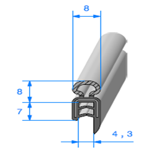 Pince EPDM Arm + Bulbe EPDM <br /> [Accroche 1  2,5 mm] <br /> Vendu au Mtre<br />