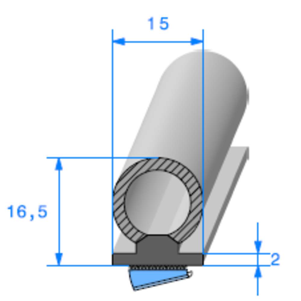 Semelle EPDM ADH + Bulbe EPDM 
 [16,5 x 15 mm] 
 Vendu au Mtre