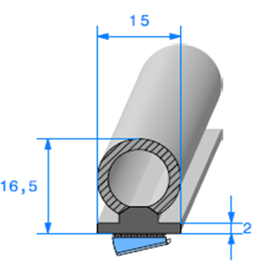 Semelle EPDM ADH + Bulbe EPDM 
 [16,5 x 15 mm] 
 Vendu au Mtre