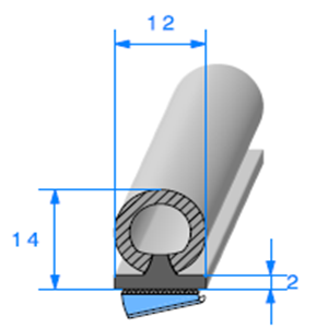 Semelle EPDM ADH + Bulbe EPDM <br /> [14 x 12 mm] <br /> Vendu au Mtre<br />