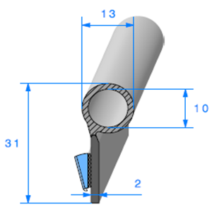 Semelle EPDM ADH + Bulbe EPDM <br /> [12,5 x 31,3 mm] <br /> Vendu au Mtre<br />