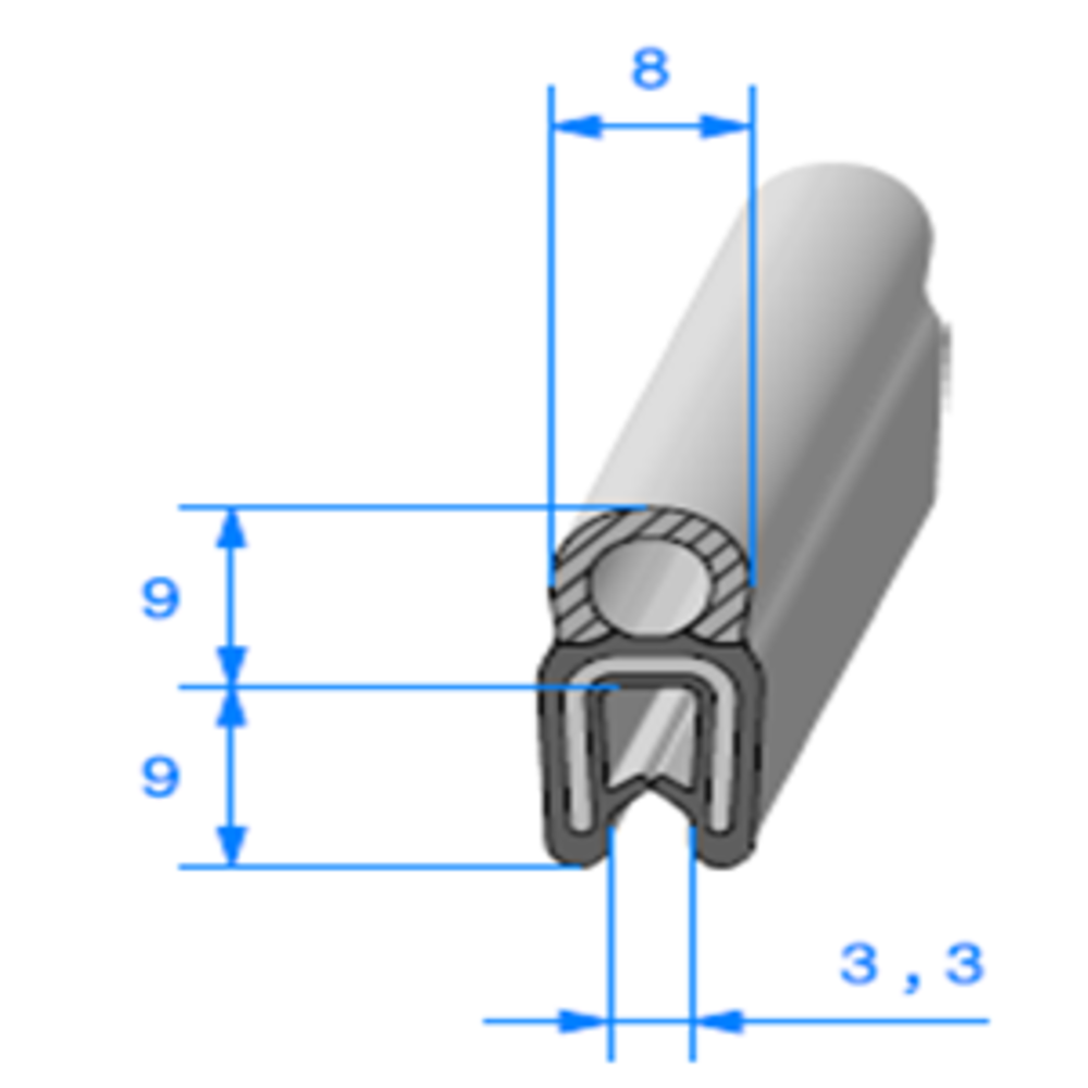 Pince EPDM Arm + Bulbe EPDM 
 [Accroche 0,8  2,5 mm] 
 Vendu au Mtre