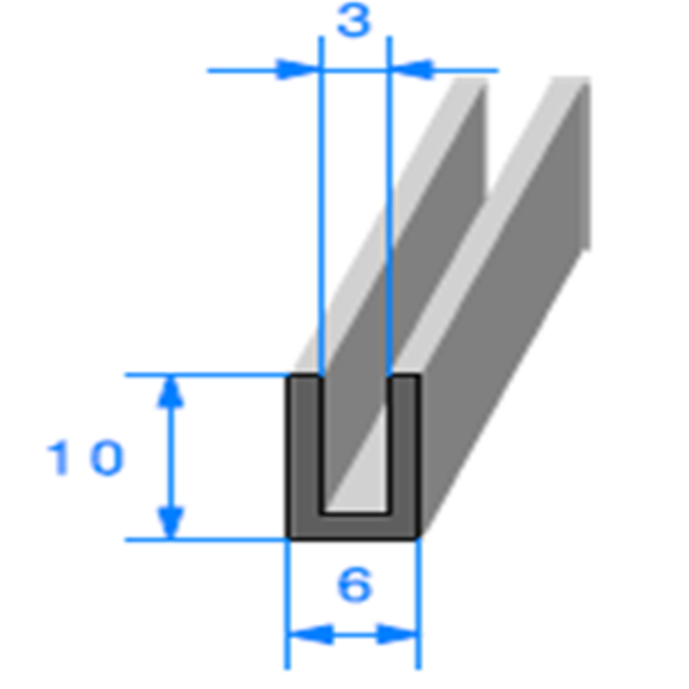 Compact en U [9 x 3 mm] [Accroche 1 mm] Vendu au Mètre