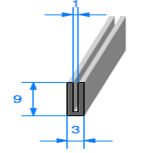 Compact en U 
 [9 x 3 mm] 
 [Accroche 1 mm] 
 Vendu au Mtre