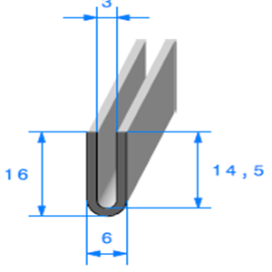 Compact en U 
 [16 x 6 mm] 
 [Accroche 3 mm] 
 Vendu au Mtre