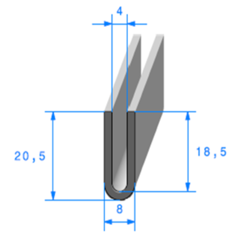 Compact en U [8 x 4 mm] [Accroche 1 mm] Vendu au Mètre