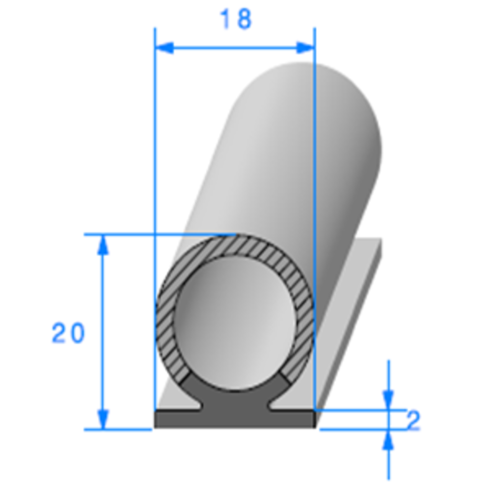 Semelle EPDM + Bulbe EPDM 
 [20 x 18 mm] 
 Vendu au Mtre