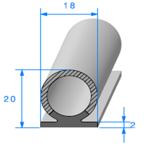 Semelle EPDM + Bulbe EPDM 
 [20 x 18 mm] 
 Vendu au Mtre