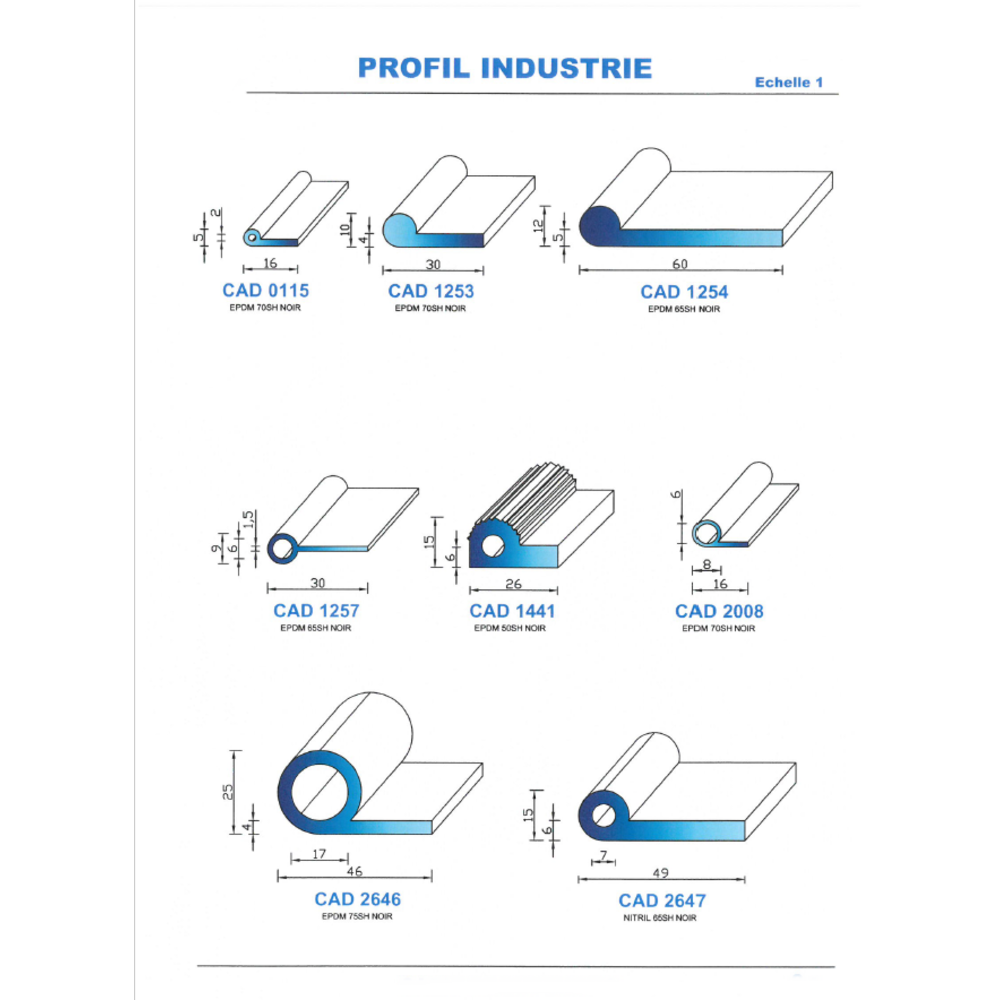 CAD0115N Profil EPDM 
 70 Shore 
 Noir