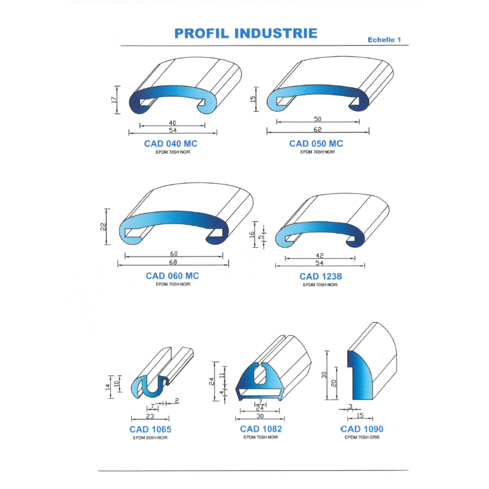 CAD050MC Profil EPDM 
 70 Shore 
 Noir 
 Main Courante 50