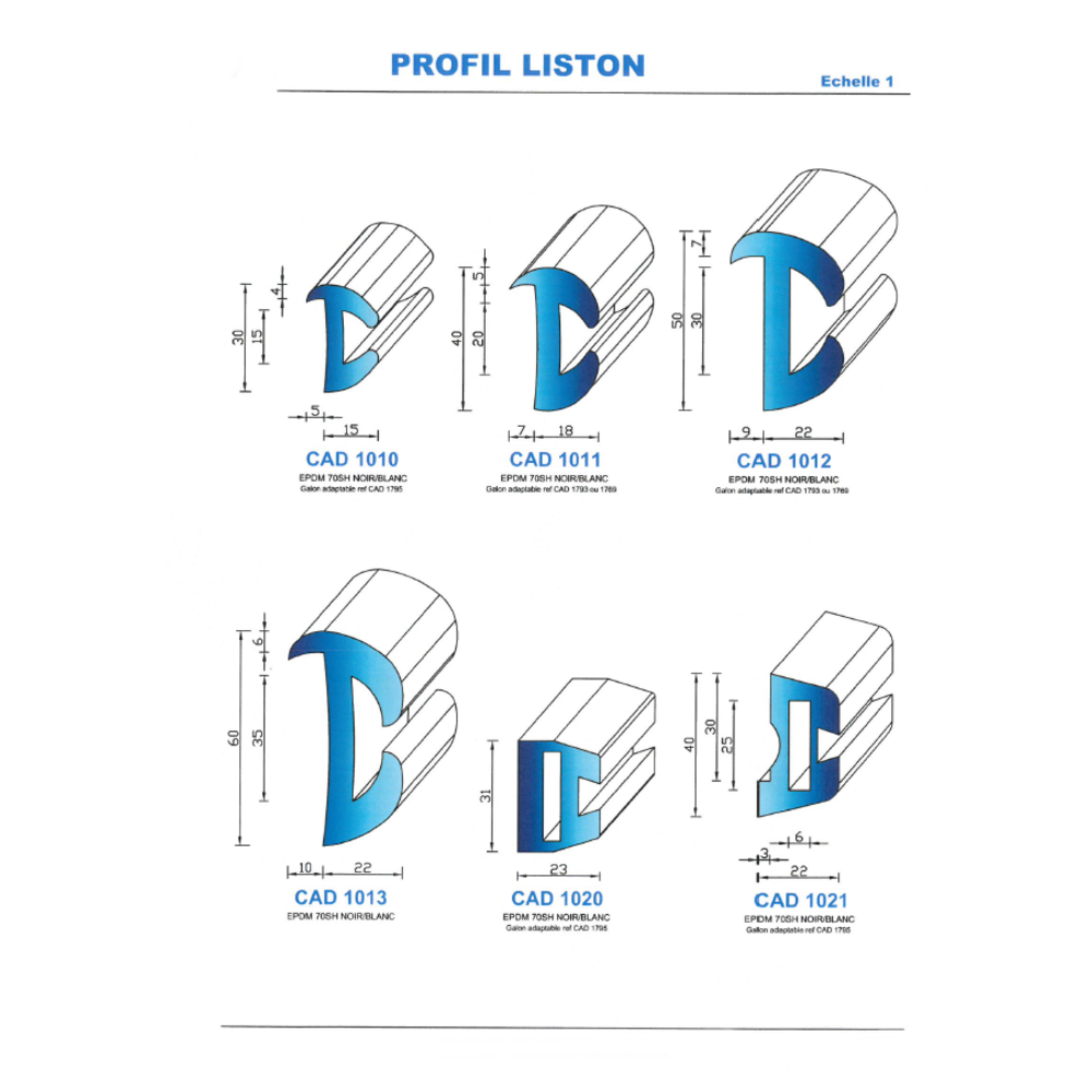 CAD1021N Profil EPDM 
 70 Shore 
 Noir